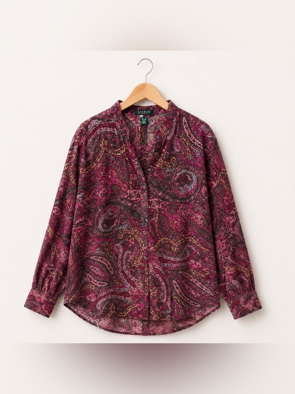 Lauren Ralph Lauren Burgundy Paisley Button-Down Blouse